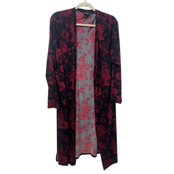 Torrid black red floral long line cardigan whimsigoth vamp 3x - Picture 1 of 8